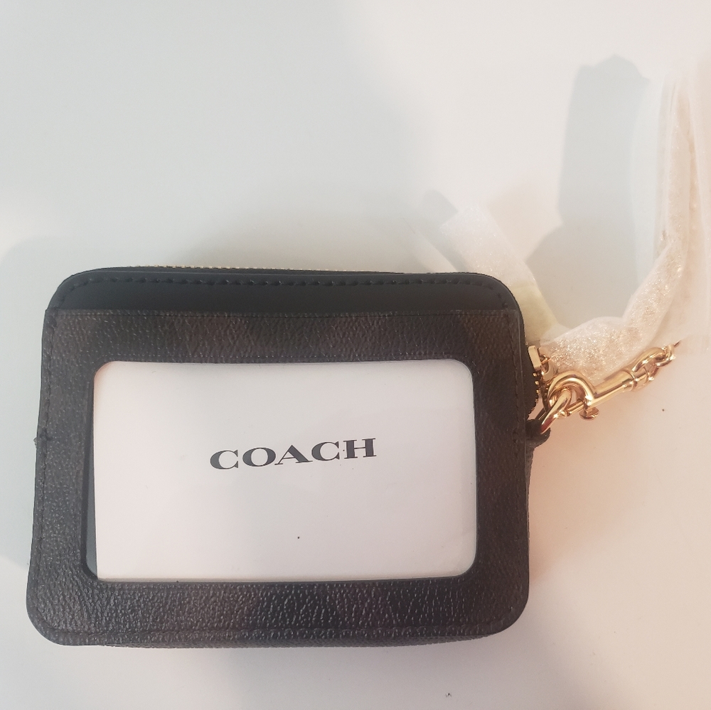 Coach Zip Card Case In Blocked Signature Canvas